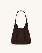 Alina Faux Suede Hobo Bag - Chocolate Brown