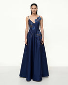 Iris Embroidered A-Line Maxi Dress - Navy Blue