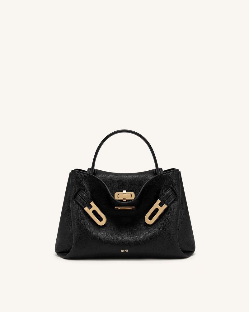 Rhea Small Pebbled Double Buckle Shoulder Bag - Black