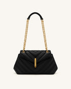 Valerie Quilted Chain Flap Shoulder Bag - Black
