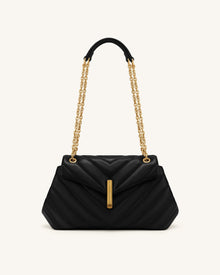 Valerie Quilted Chain Flap Shoulder Bag - Black