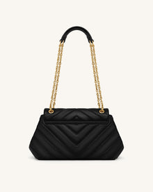 Valerie Quilted Chain Flap Shoulder Bag - Black