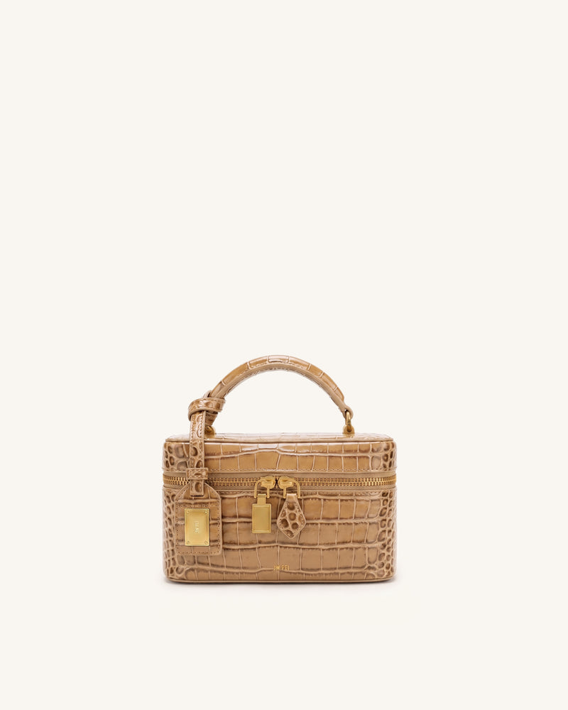 Cleo Box Shape Top Handle Bag - Brown Croc