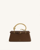 Elena Snake Handle Top Handle Bag - Dark Brown