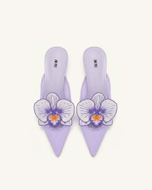 Helena Embroidery Decoration Pierced Mules - Purple