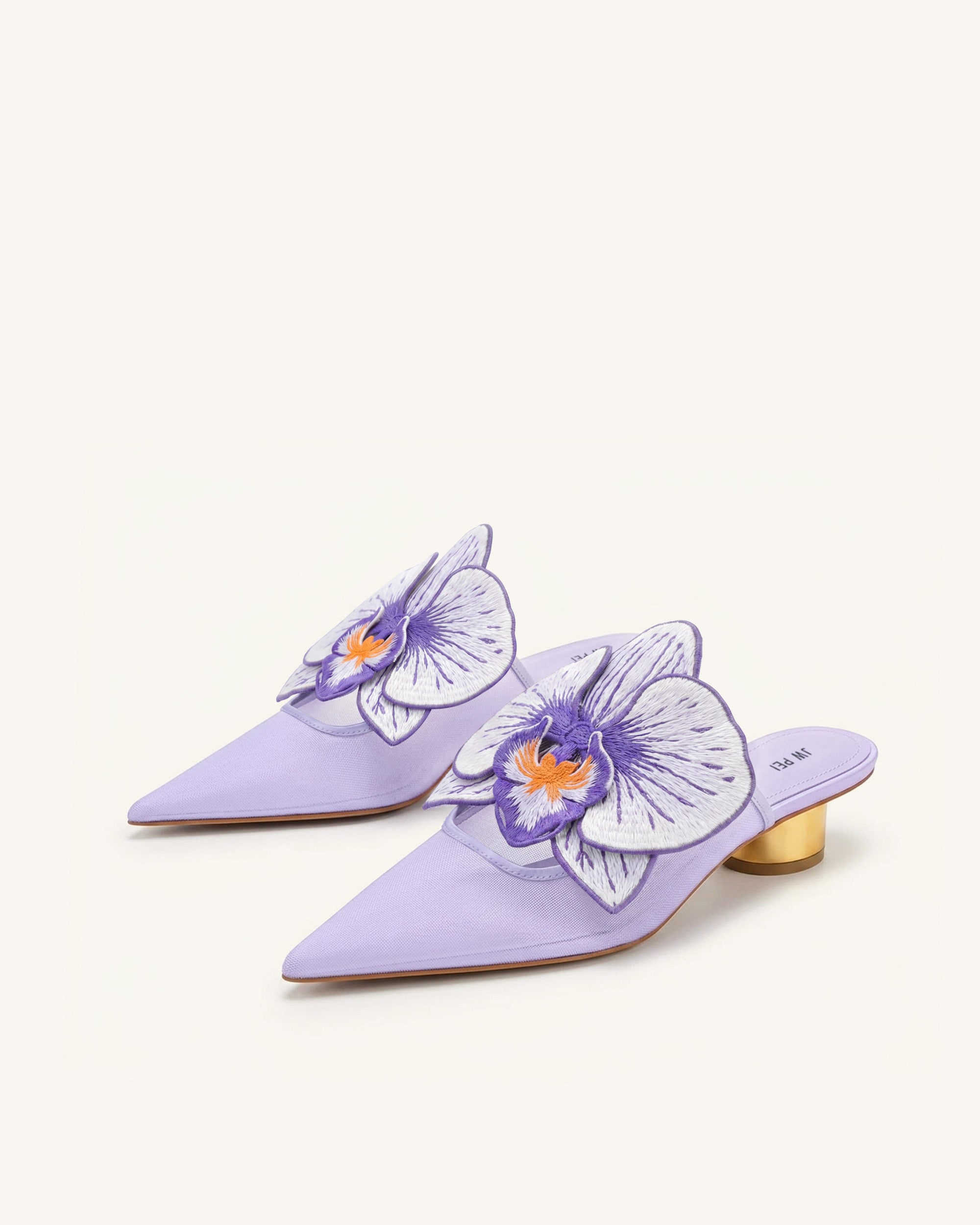 Helena Embroidery Decoration Pierced Mules - Purple