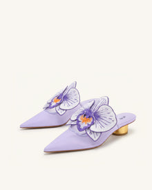 Helena Embroidery Decoration Pierced Mules - Purple