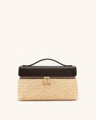 Thea Faux Straw Top Handle Bag - Brown
