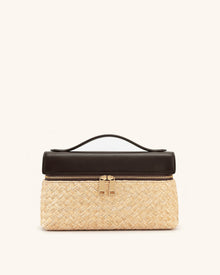 Thea Faux Straw Top Handle Bag - Brown