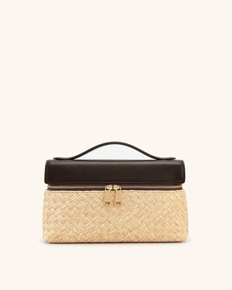 Thea Faux Straw Top Handle Bag - Brown