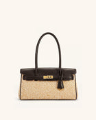 Yara Faux Straw Shoulder Bag - Brown
