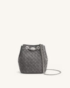 Yara Faux Suede Hand-Woven Bucket Bag - Dark Grey