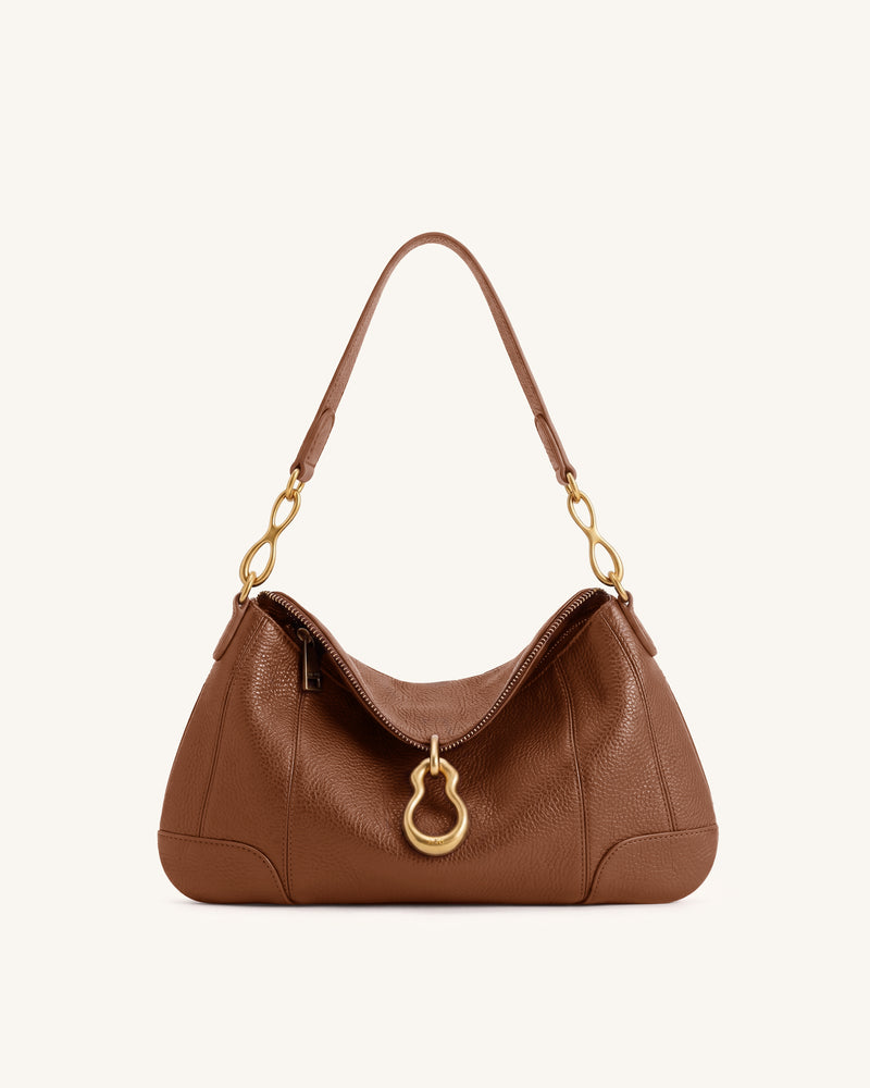 Jayla Metal Pendant Embellished Shoulder Bag - Brown