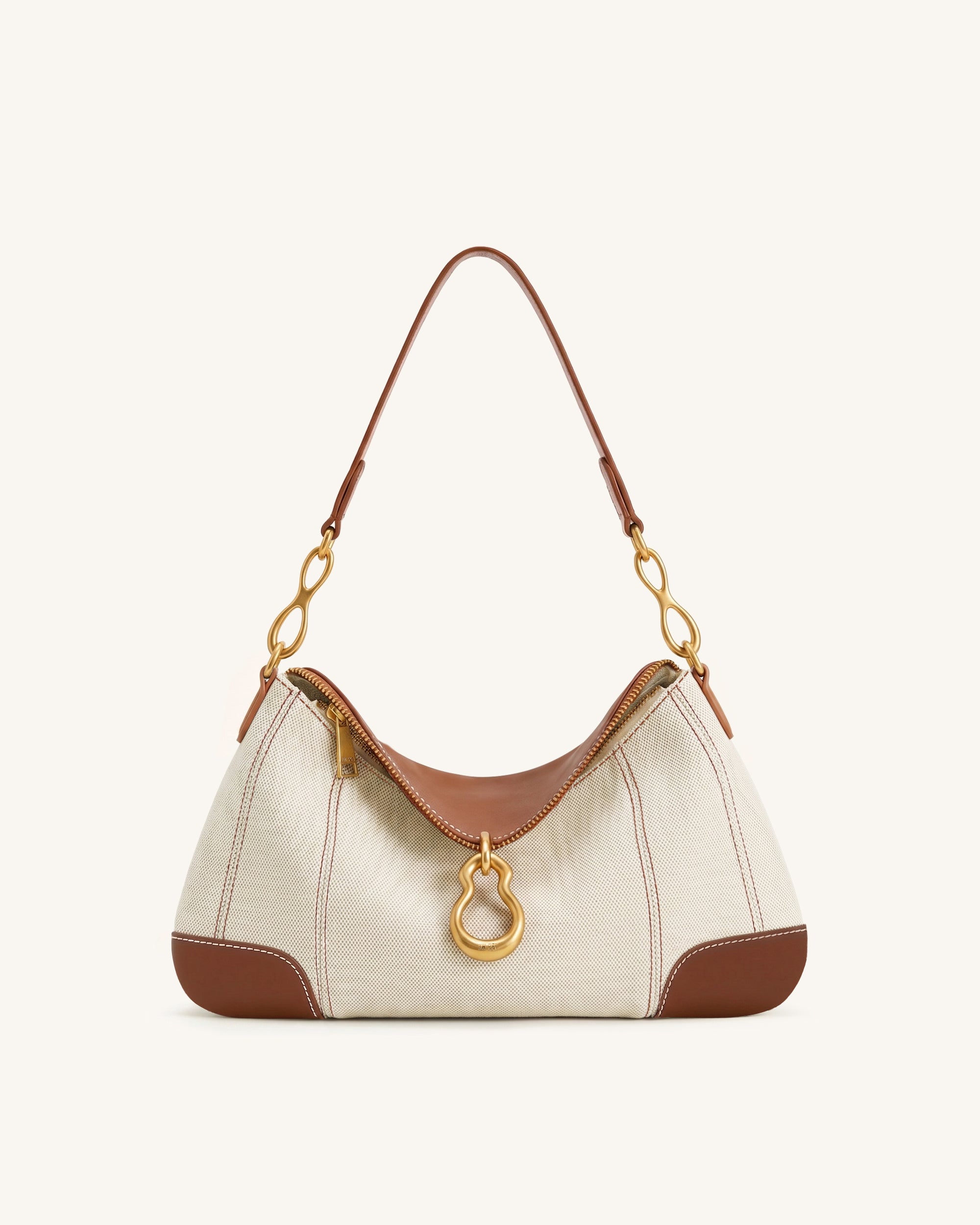 Jayla Metal Pendant Embellished Shoulder Bag - Brown Canvas