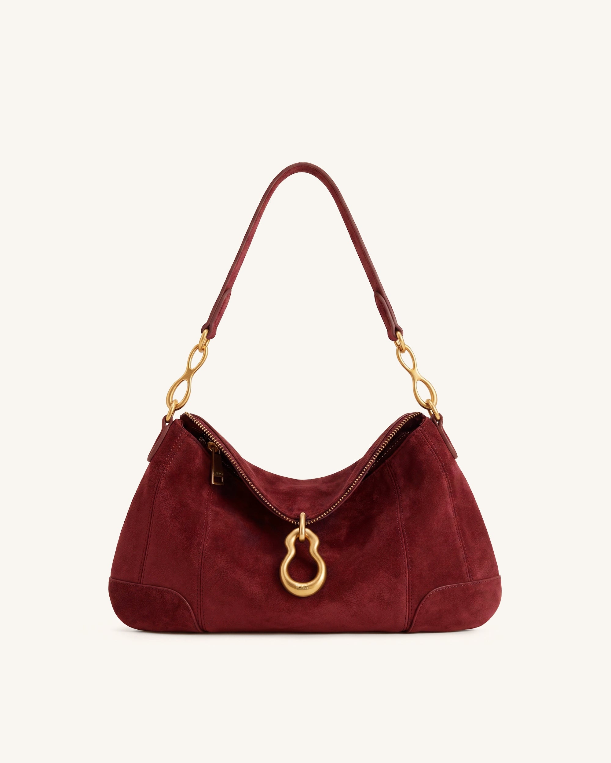 Jayla Faux Suede Metal Pendant Embellished Shoulder Bag - Burgundy