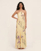 Iris Print Cross-Halter Open-Back Maxi Dress - Yellow