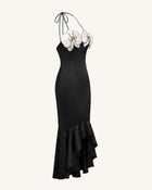 Orchid Embroidered High-Low Midi Dress - Black