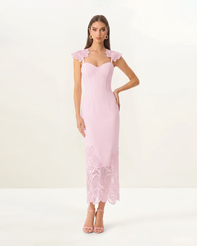 Orchid Embroidered Corset Dress - Dusty Rose