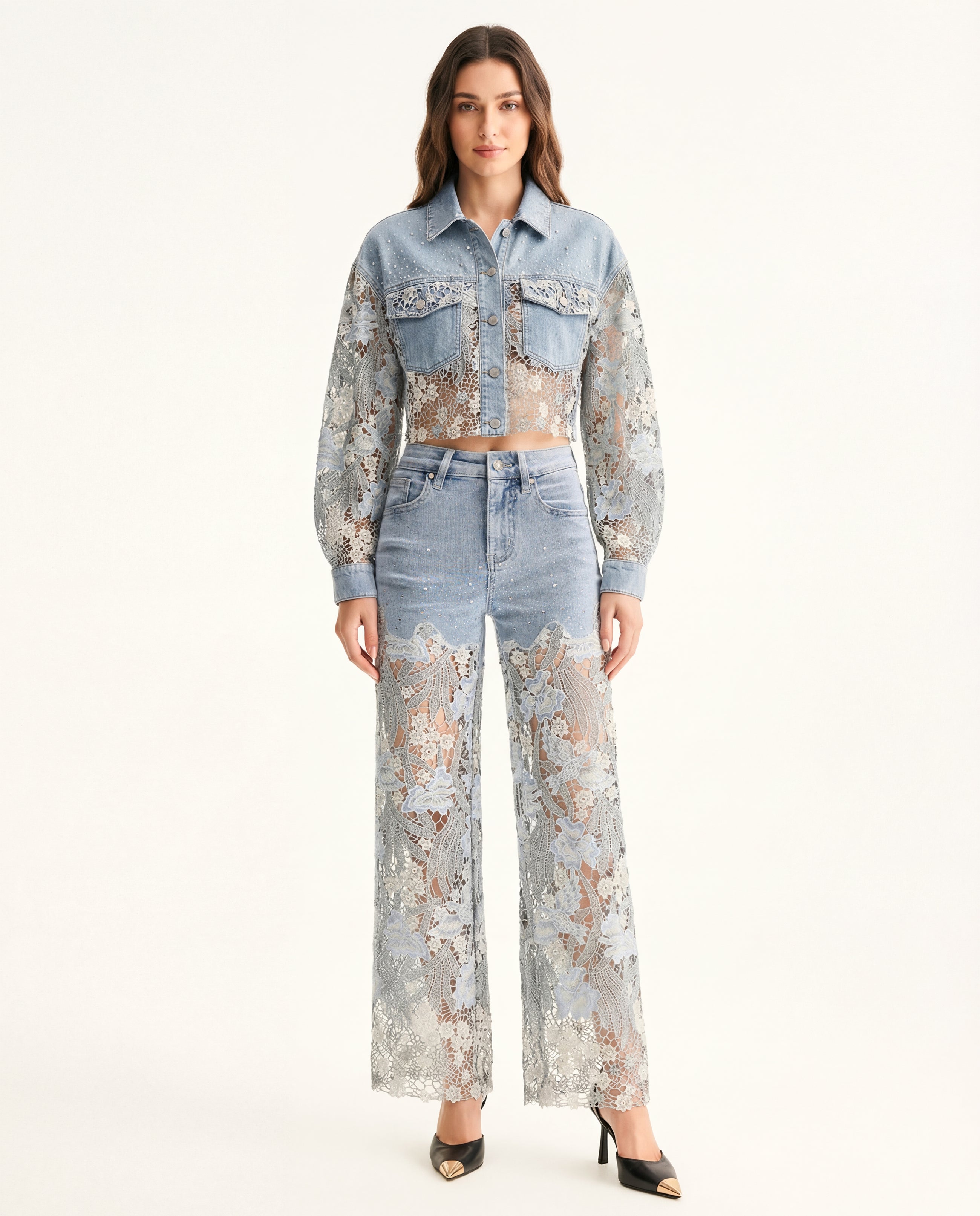 The Rhinestone Cowgirl Cropped Jacket  - Light Blue