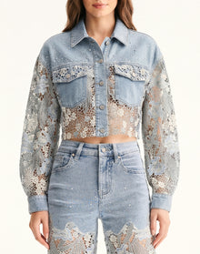 The Rhinestone Cowgirl Cropped Jacket  - Light Blue