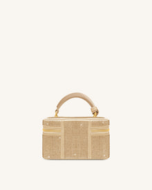 Cleo Artificial Crystal Box Shape Top Handle Bag - Champagne