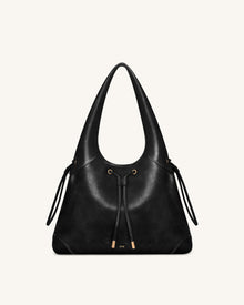 Celandra Drawstring Hobo Bag - Black