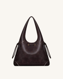 Celandra Drawstring Hobo Bag - Dark Brown