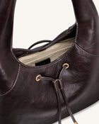 Celandra Drawstring Hobo Bag - Dark Brown