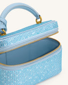 Cleo Artificial Crystal Box Shape Top Handle Bag - Blue