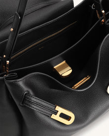 Rhea Pebbled Double Buckle Shoulder Bag - Black