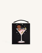 Taya Wine Glass Puppy Pattern Book Shape Clutch Bag - Black
