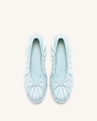 Solenne Ruched Drawstring Satin Ballet Flats - Blue