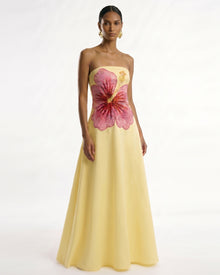 Hibiscus Embroidered Bandeau Maxi Dress - Yellow