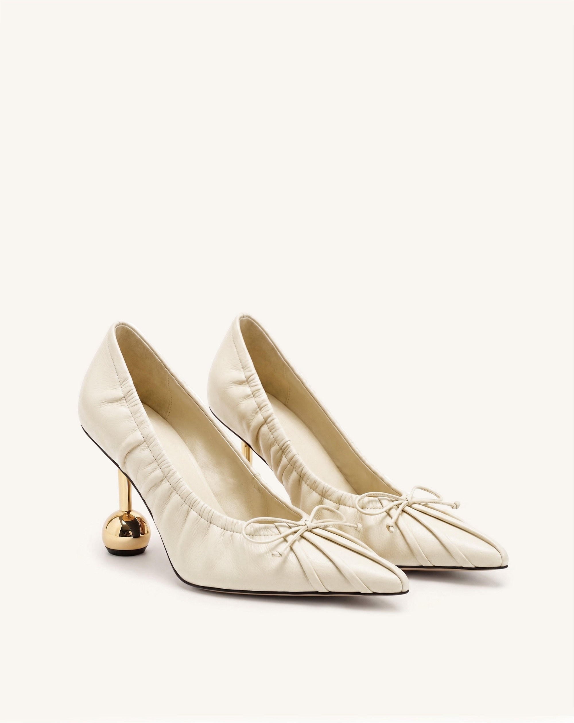 Sofia Ruched Pointed-Toe Pumps - Beige