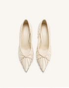 Sofia Ruched Pointed-Toe Pumps - Beige