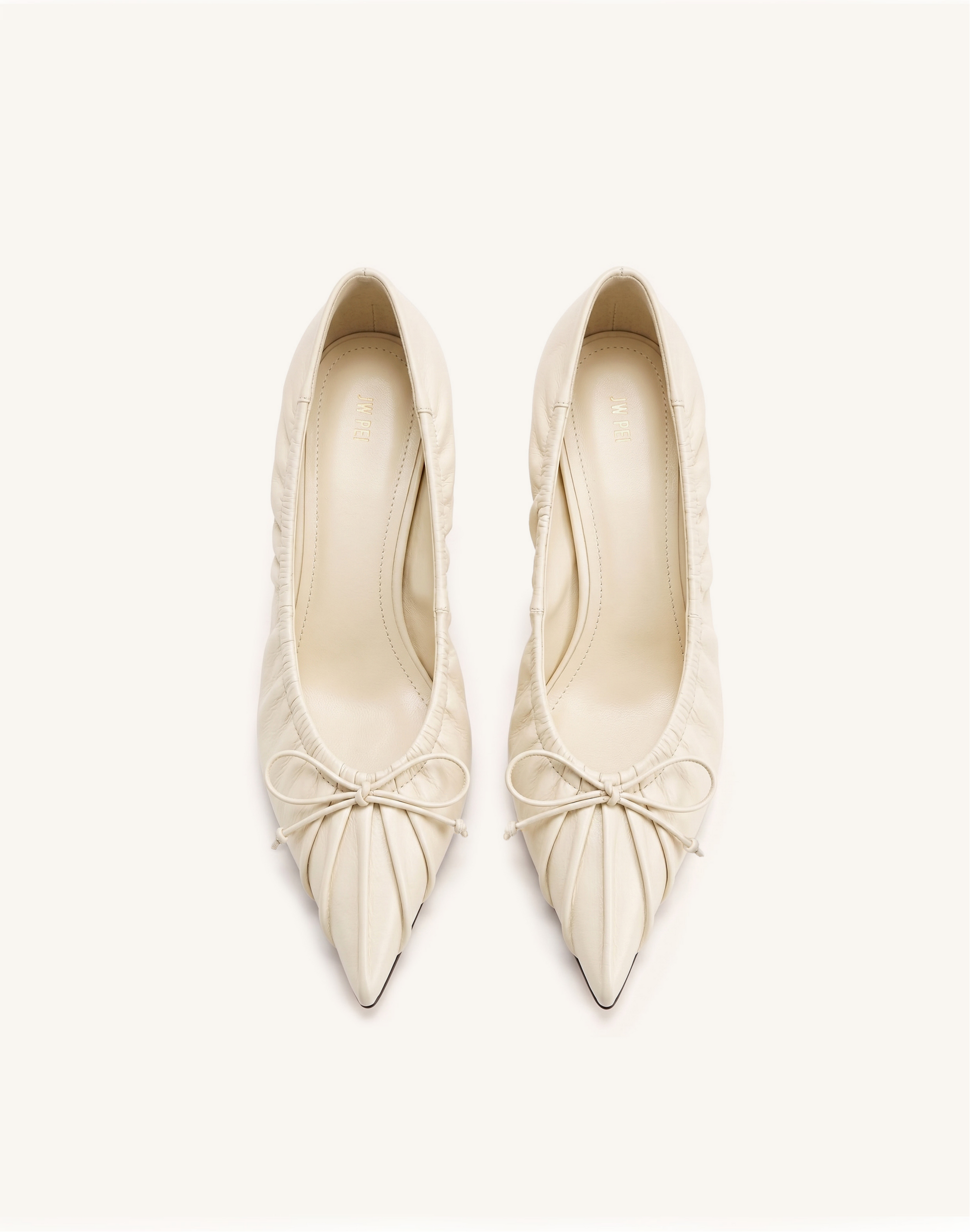 Sofia Ruched Pointed-Toe Pumps - Beige