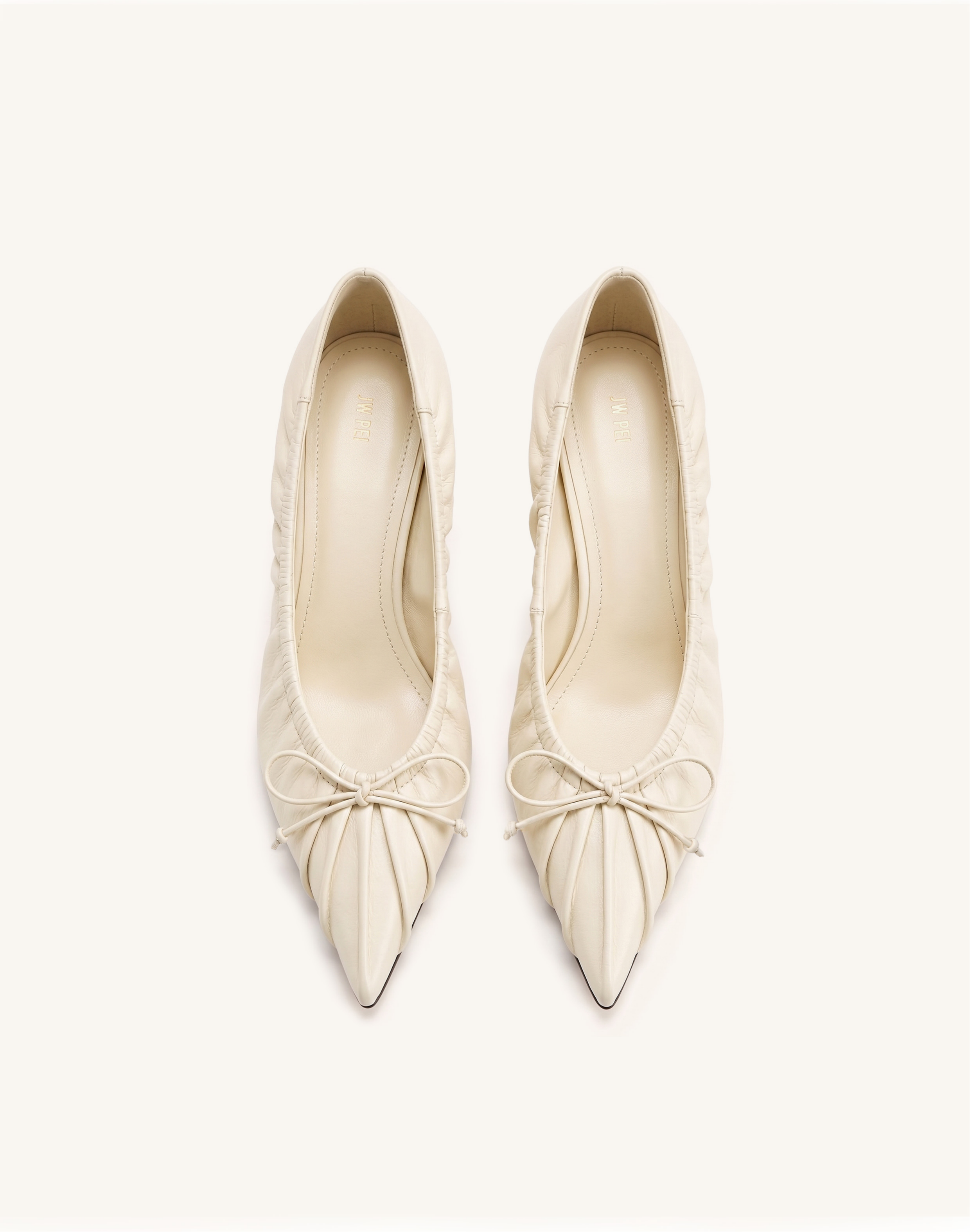 Sofia Ruched Pointed-Toe Pumps - Beige