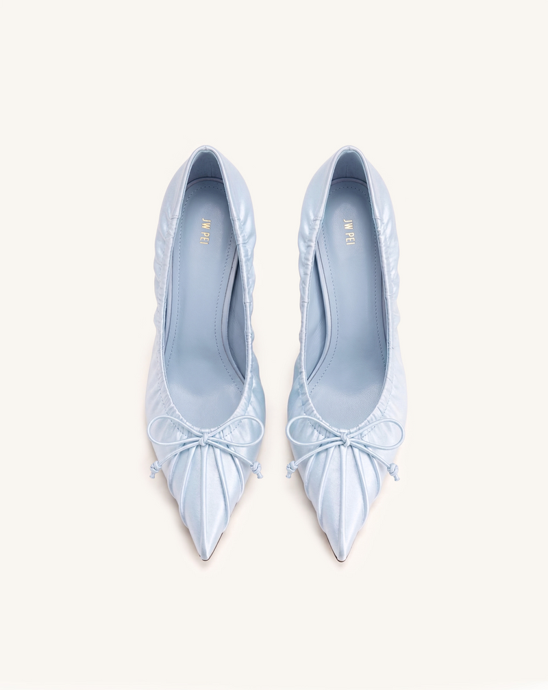 Sofia Ruched Satin Pointed-Toe Pumps - Blue