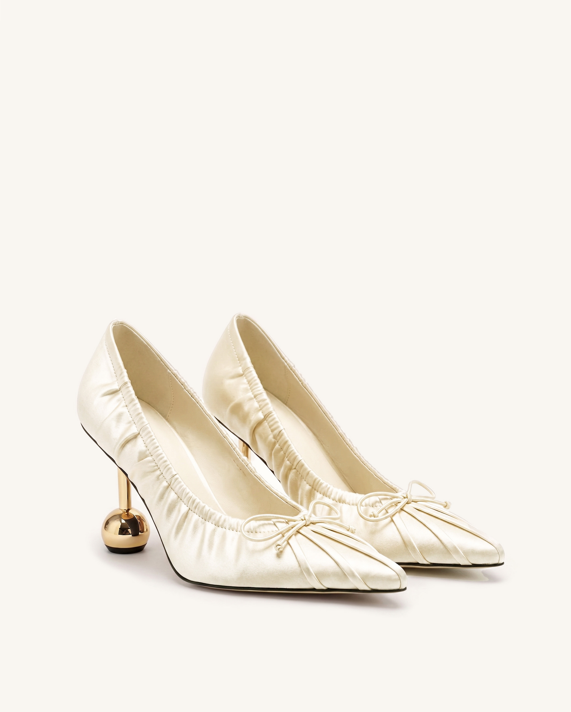 Sofia Ruched Satin Pointed-Toe Pumps - Beige