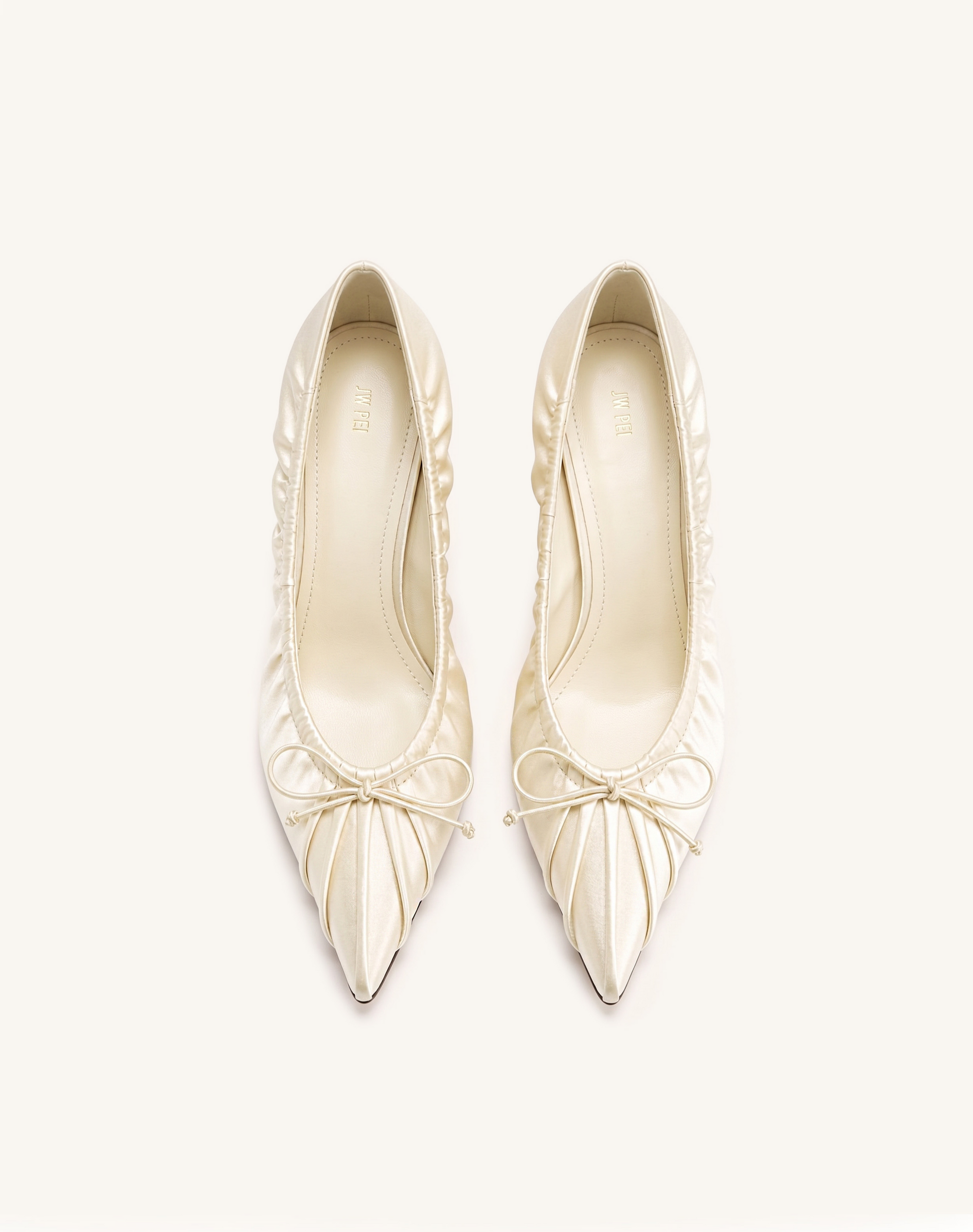 Sofia Ruched Satin Pointed-Toe Pumps - Beige