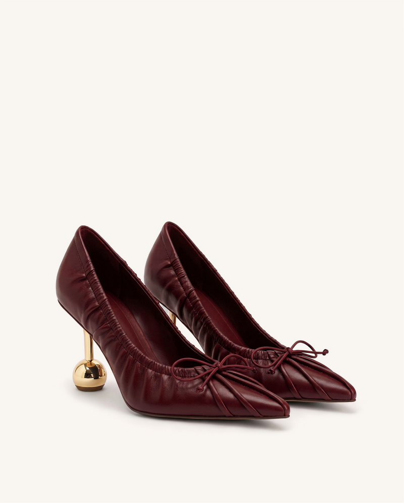 Sofia Ruched Pointed-Toe Pumps - Red