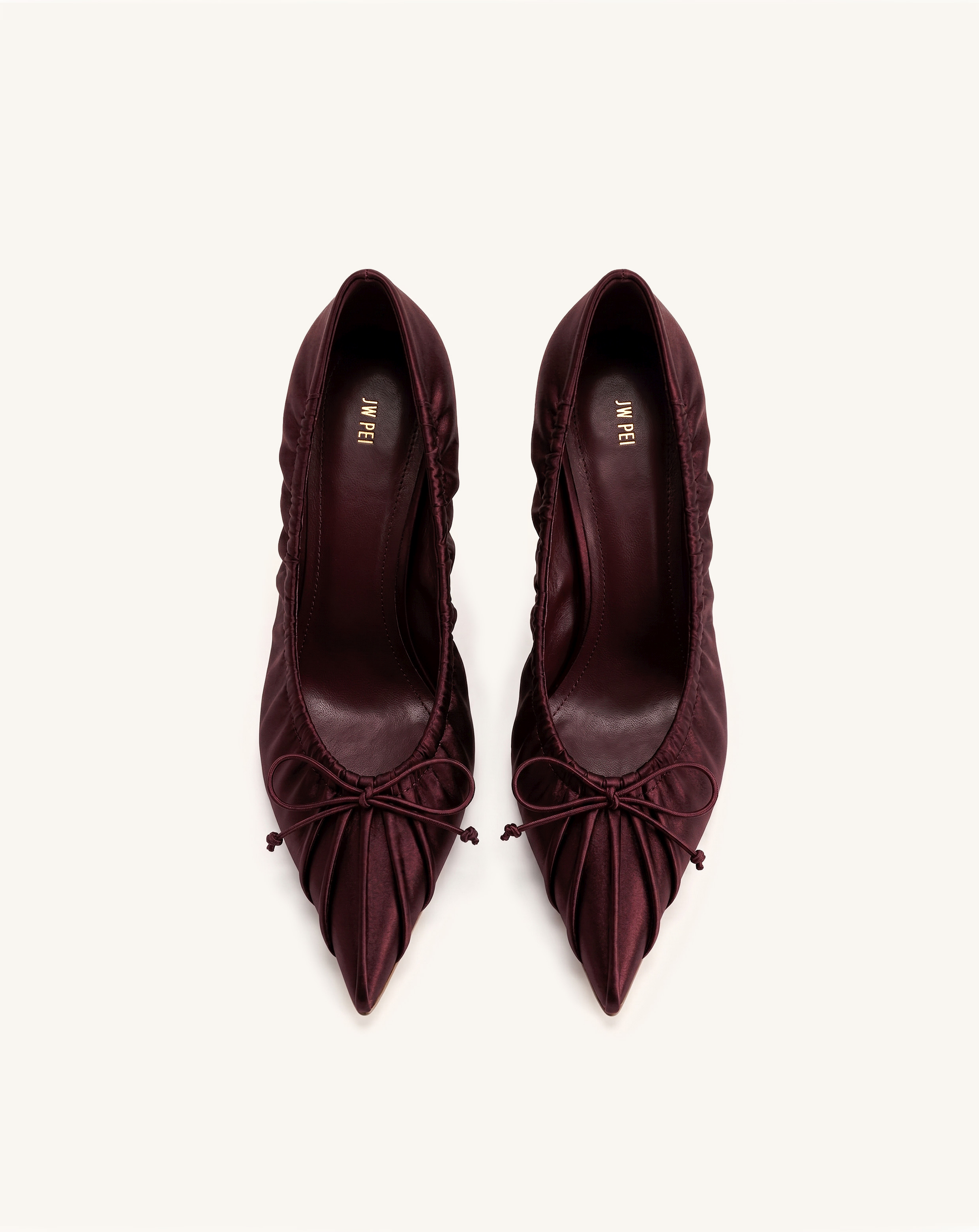 Sofia Ruched Satin Pointed-Toe Pumps - Burgundy