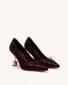 Sofia Ruched Satin Pointed-Toe Pumps - Burgundy