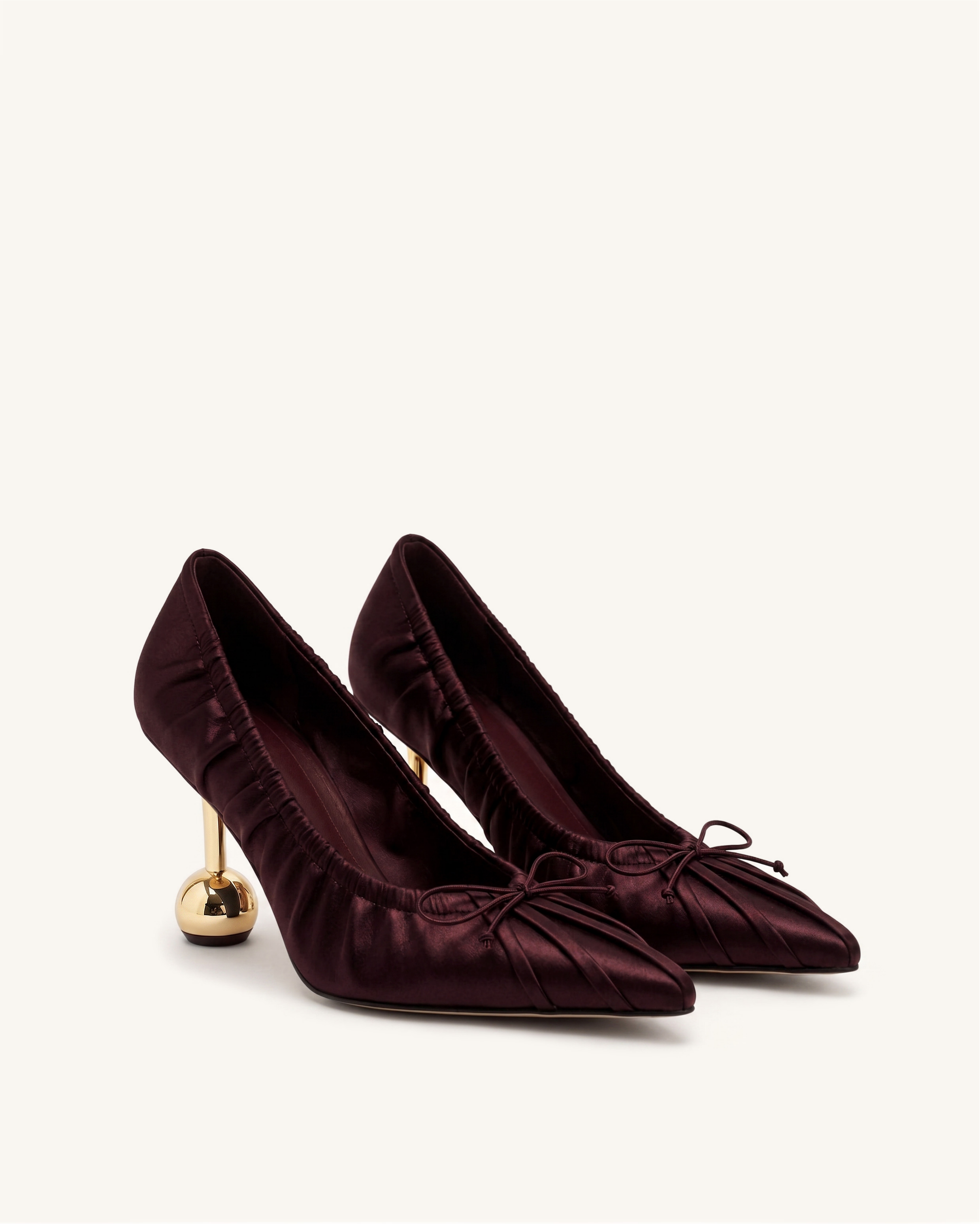 Sofia Ruched Satin Pointed-Toe Pumps - Burgundy