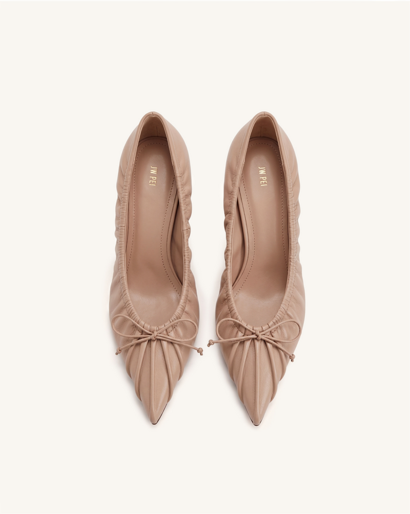 Sofia Ruched Pointed-Toe Pumps - Khaki