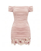 Orchid Embroidered Ruched Mini Dress - Blush Pink