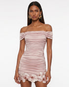Orchid Embroidered Ruched Mini Dress - Blush Pink