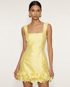 Orchid Embellished Square-Neck Mini Dress - Yellow