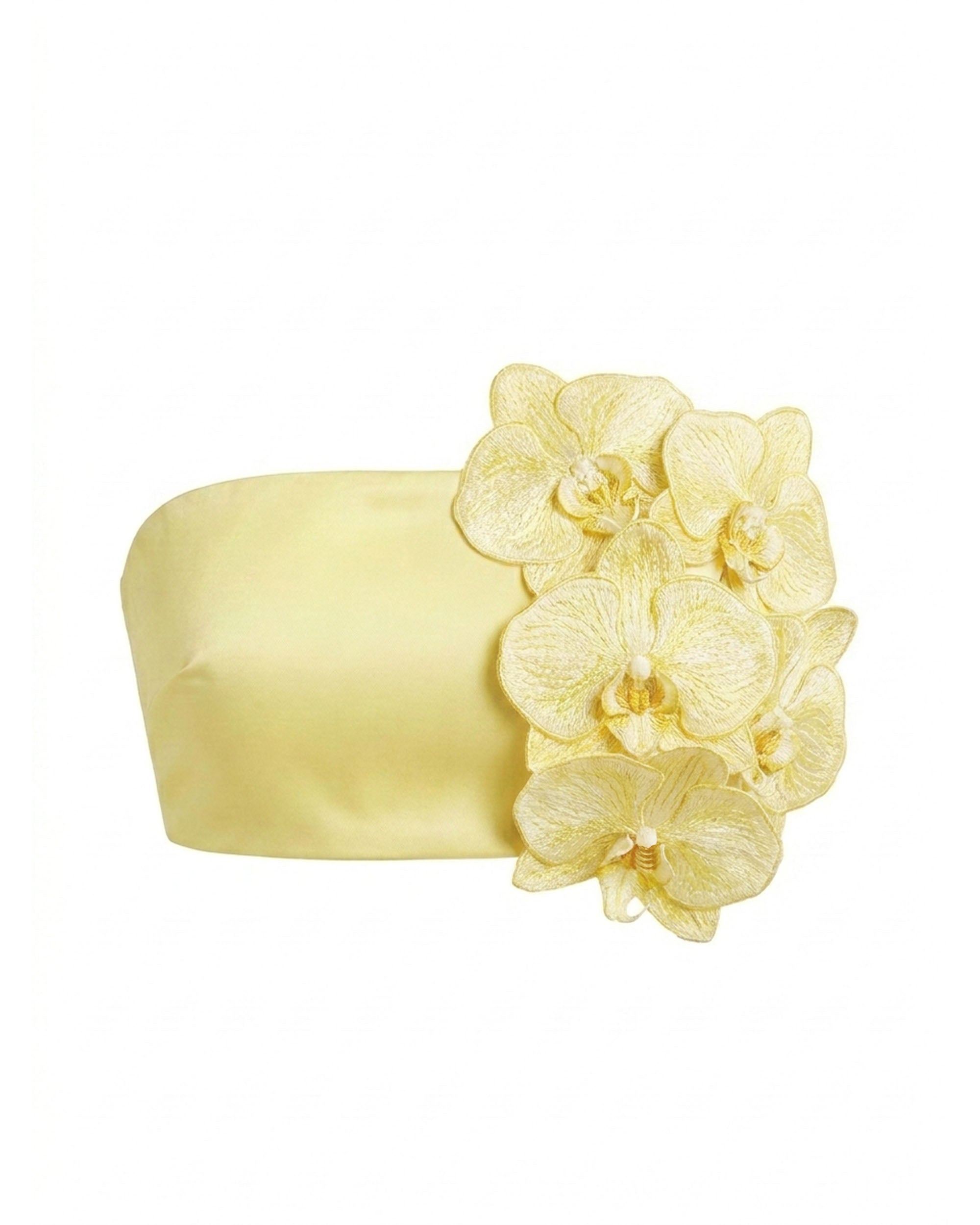 Orchid Embellished Bandeau Crop Top - Yellow