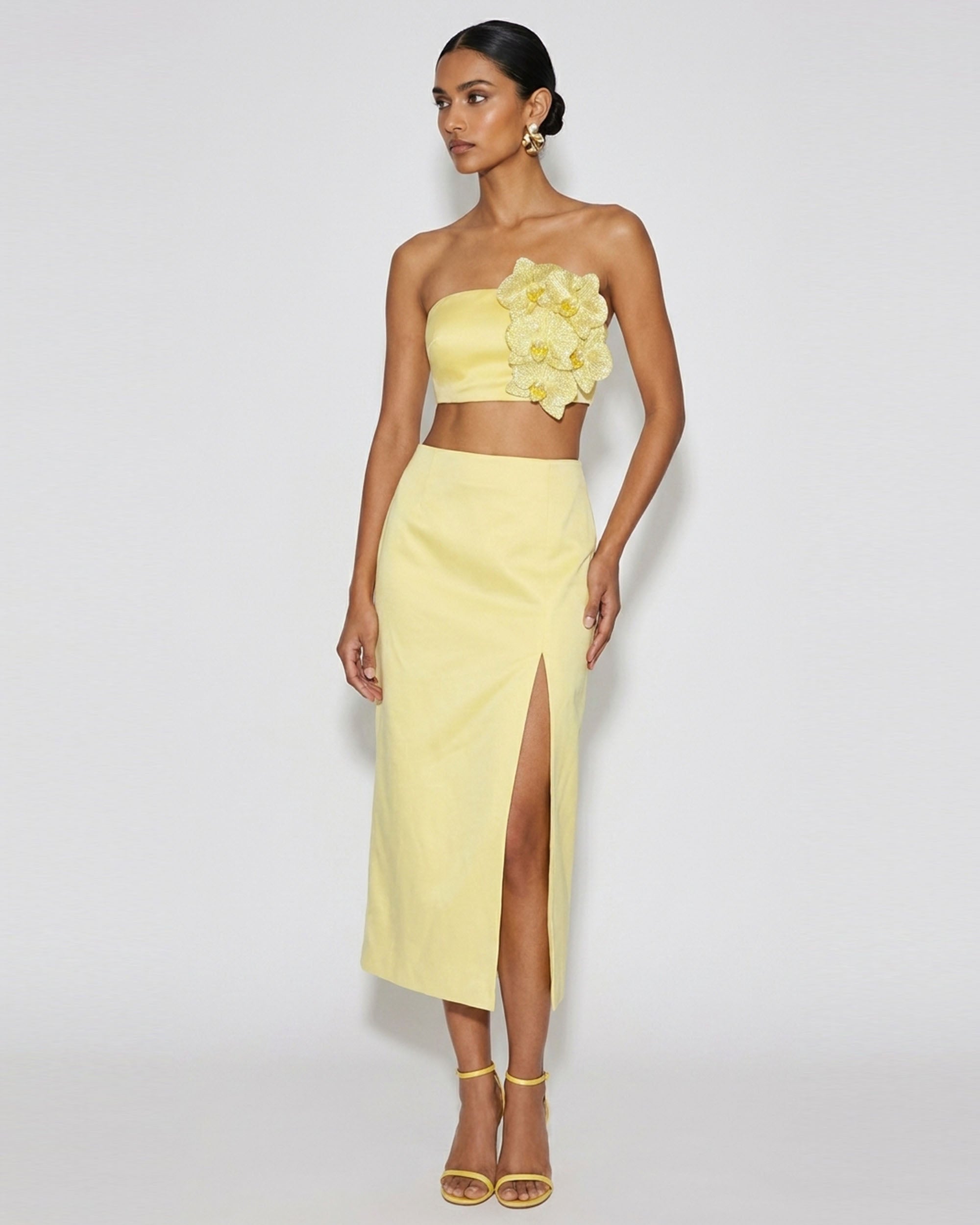 Orchid Embellished Bandeau Crop Top - Yellow